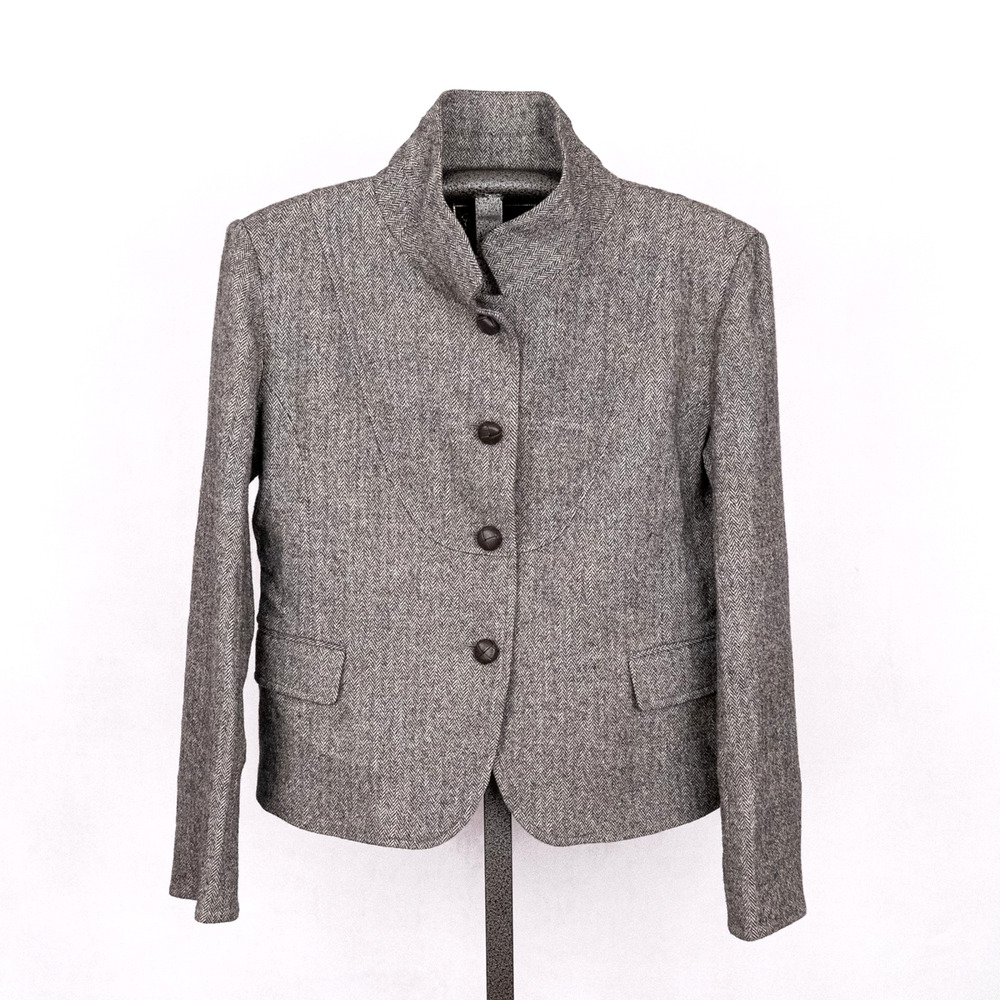 Classic Herringbone Wool-Blend Equestrian Hunter Jumper Style Blazer Size LARGE